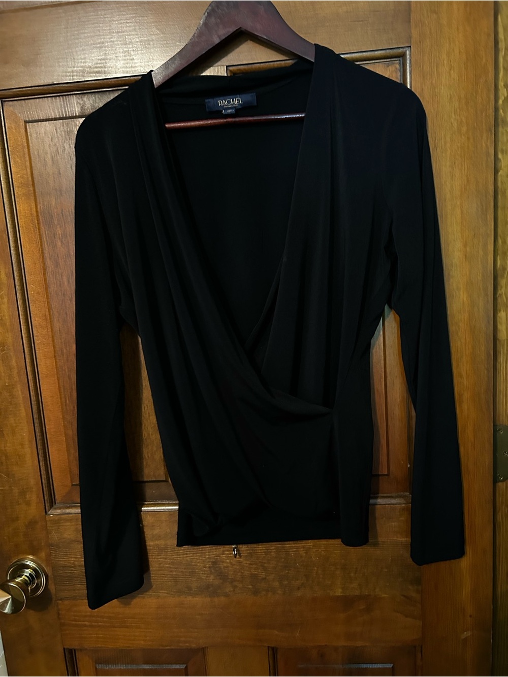 RACHEL Rachel Roy Black Wrap-Front Long Sleeve Top